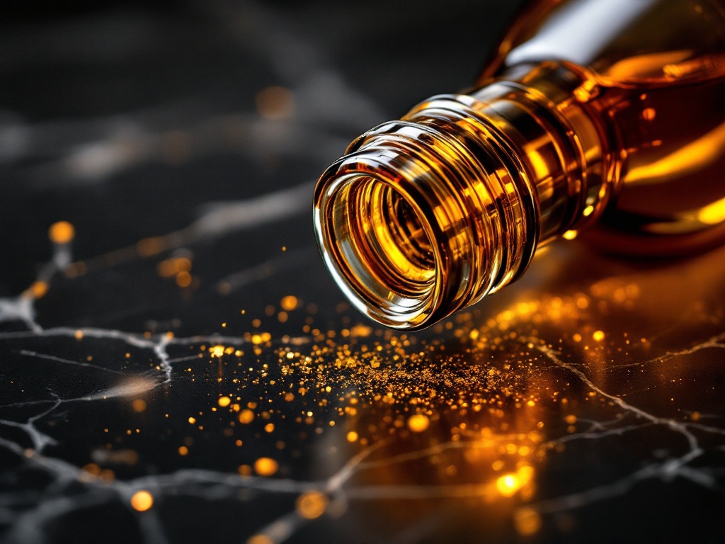 Flacon de parfum doré généré par IA sur fond sombre
